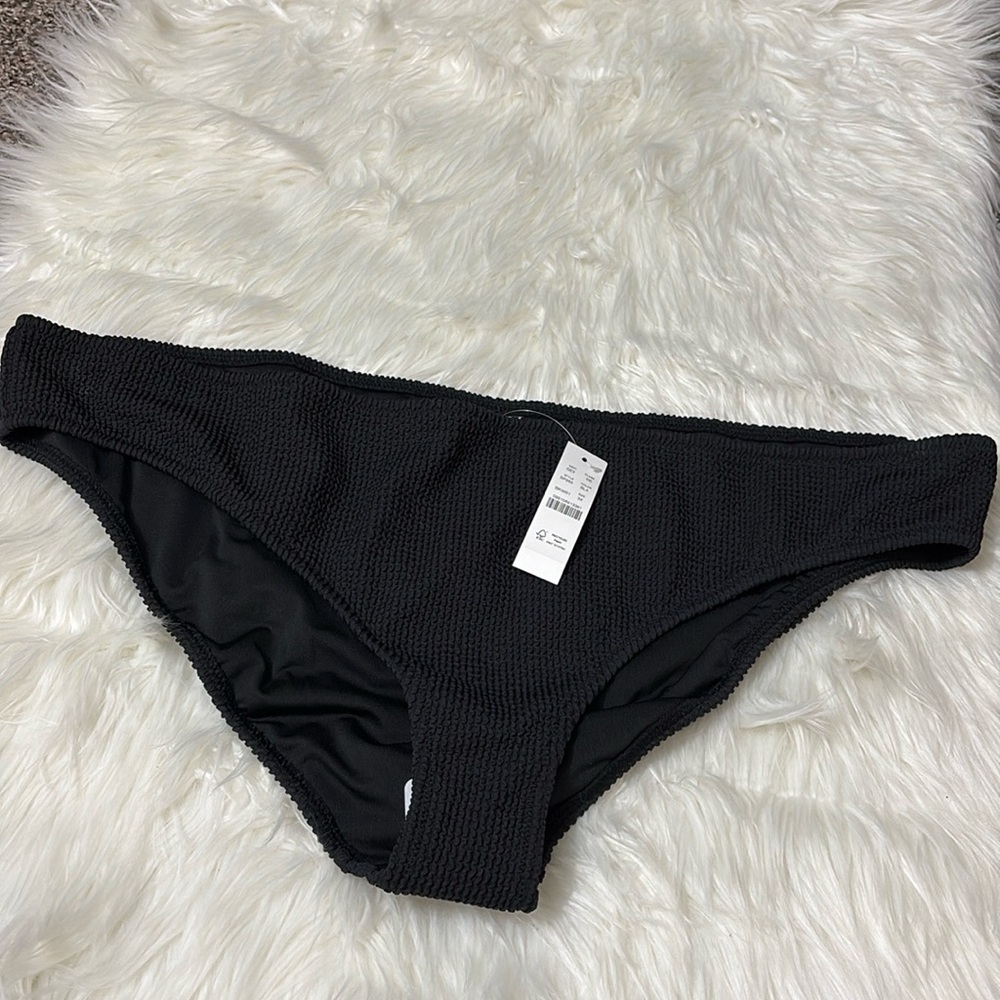 NWT J. Crew Black Textured Hipster Full-Coverage Bikini Swim Bottoms Only